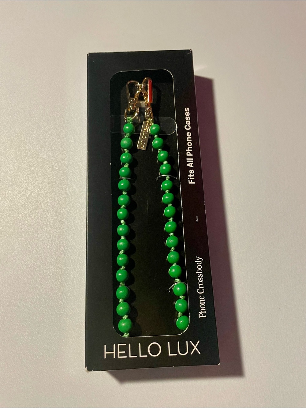NWT Hello Lux Green Wooden Bead Phone Crossbody Strap Universal Fits All Cases